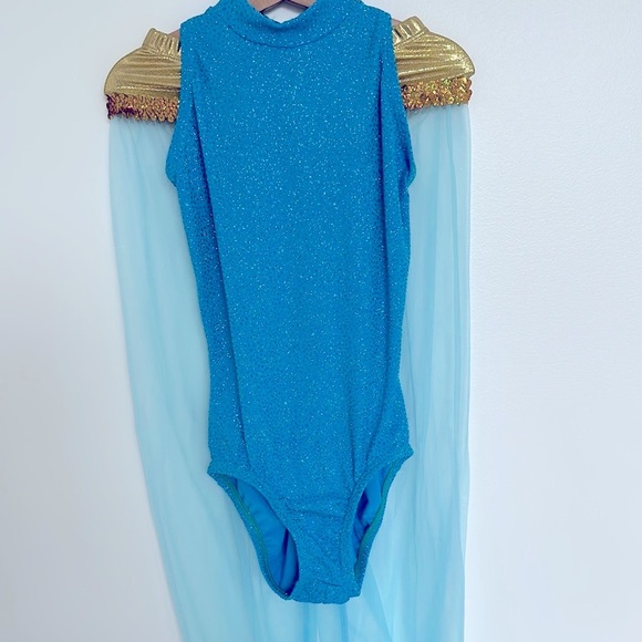 Custom made Sparkling Blue Leotard with Sheer Pants “Jasmine” dance costume - Picture 3 of 6